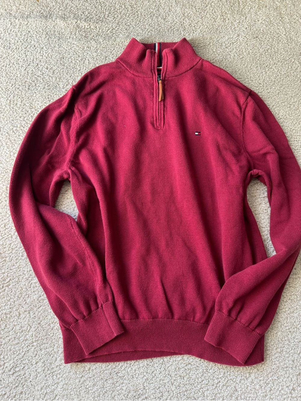 Tommy Hilfiger Men’s Burgundy Zip Mock-Neck Sweater long sleeve soft